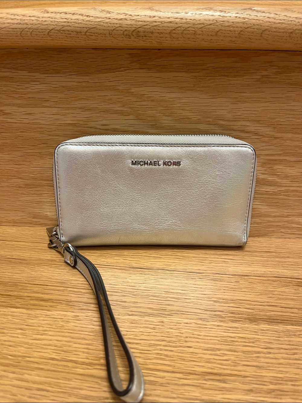 Michael Kors Metallic Silver Wristlet Clutch